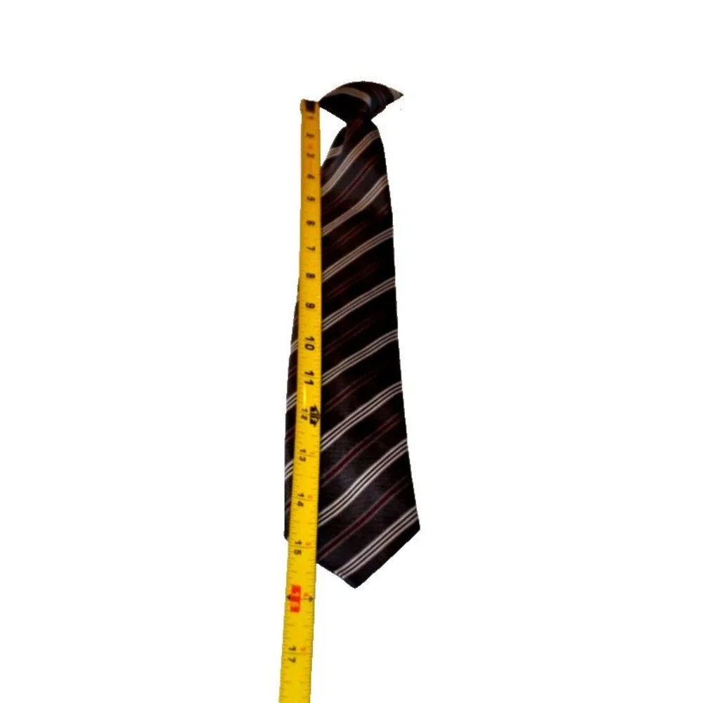 Boys clip on tie in Gray Maroon White Stripes